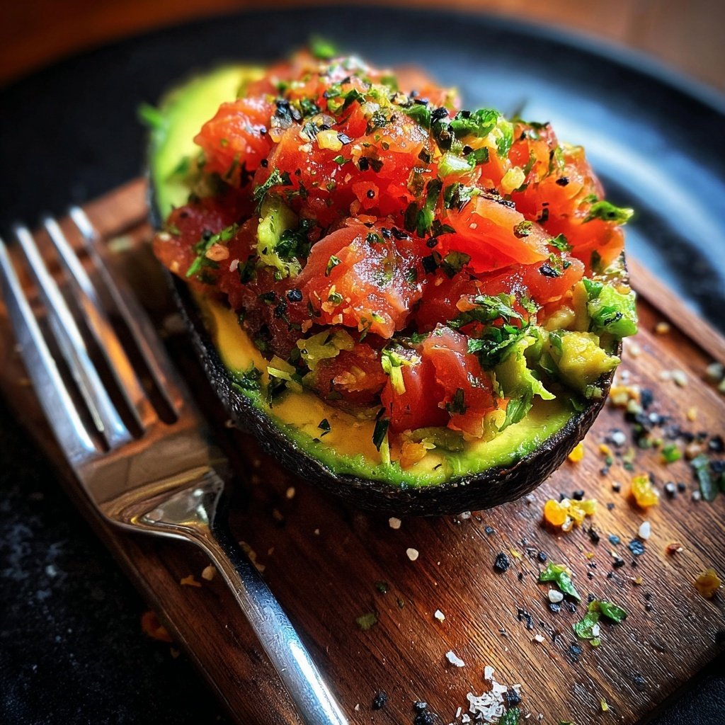 Stuffed Avocado with Salmon Tartar